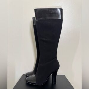 NWT Tahari Black Knee-High Boots with Shine Trim Size 7 Zip up with Heel